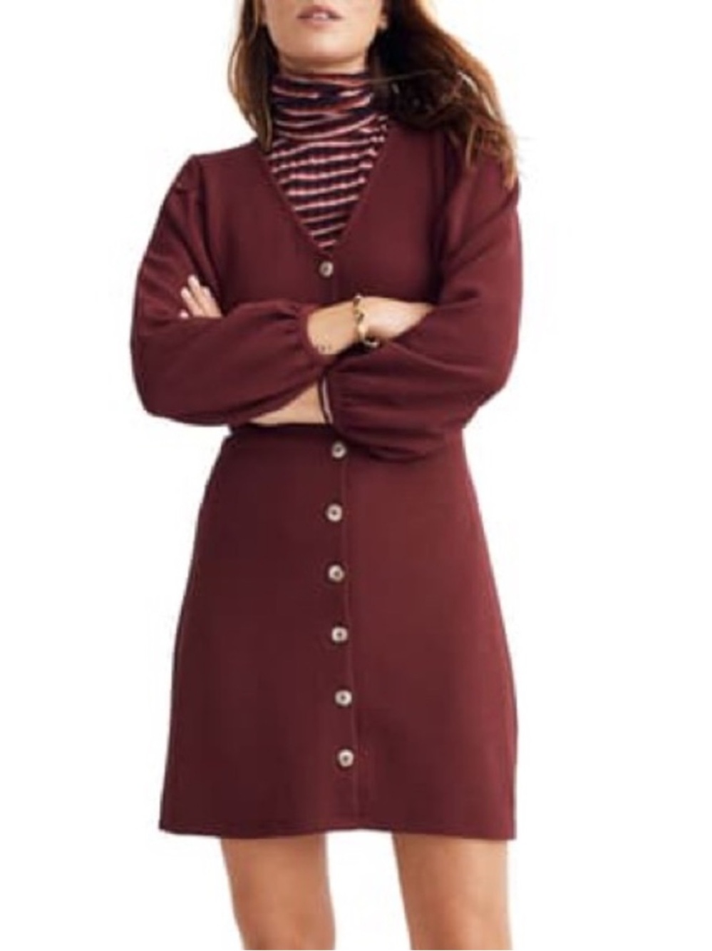Madewell maroon button long sleeve dress